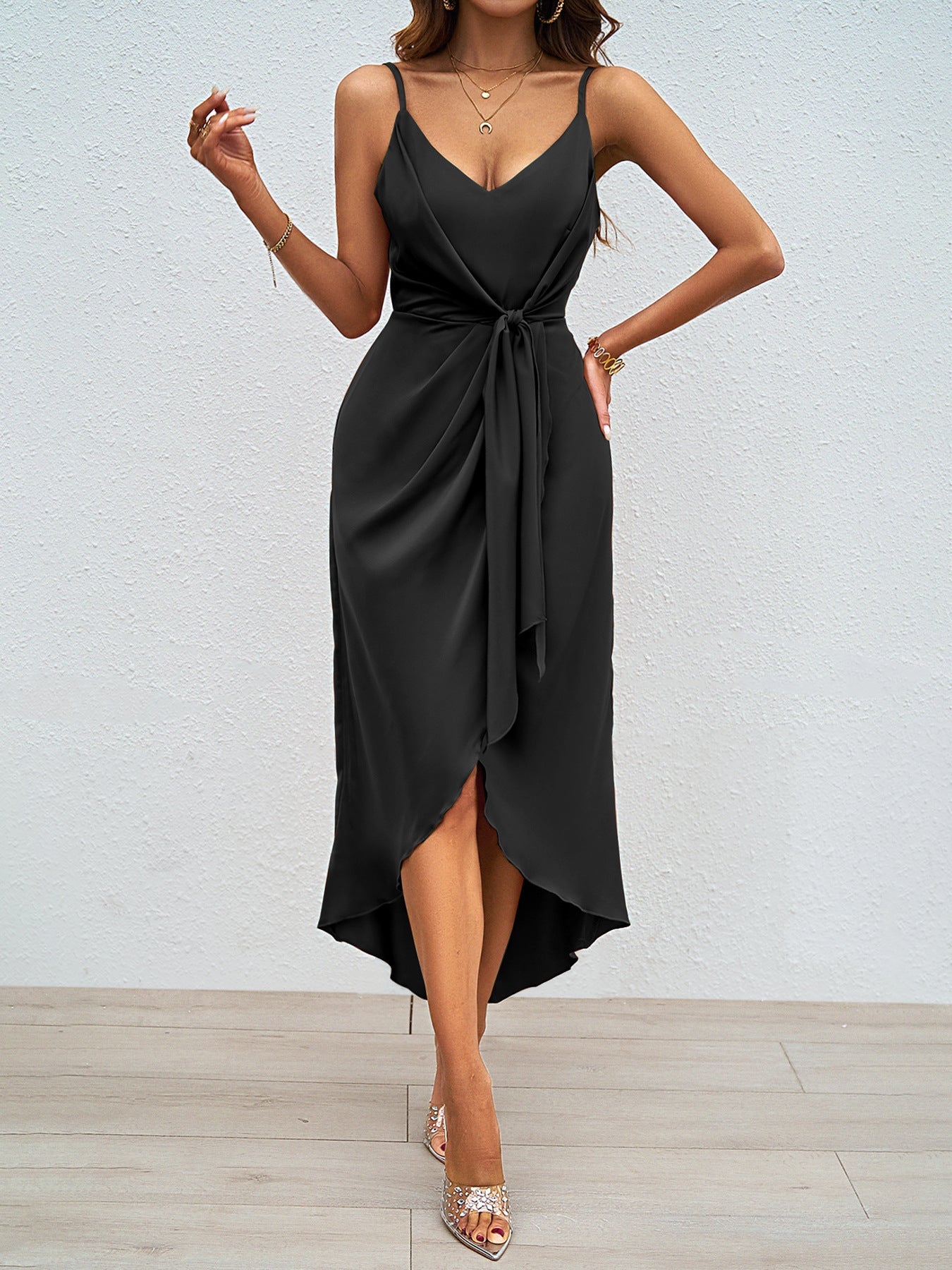 Asymmetrical Solid Color Midi Dress