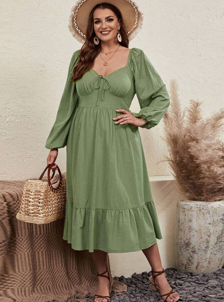 Puff Long Sleeve Square Neck Casual Dress