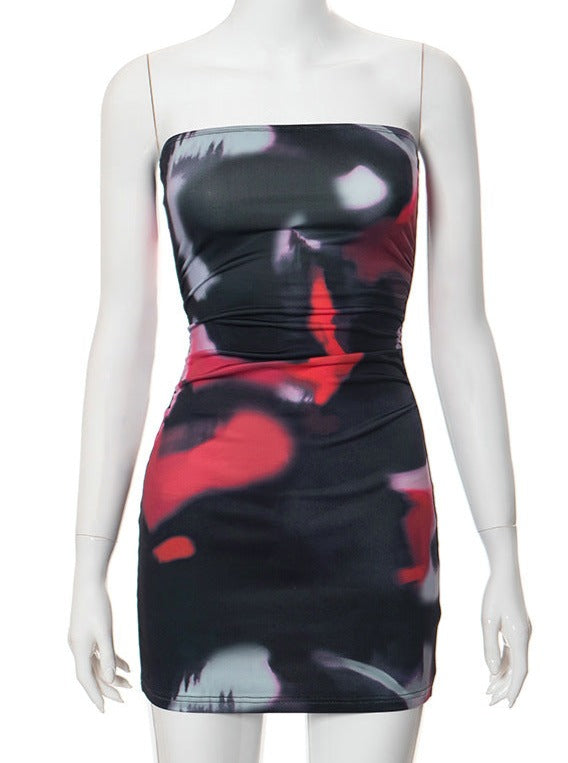 Abstract Printed Tube Mini Dress