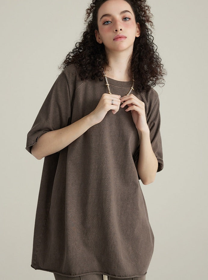 Loose Brown Basic Solid Color Casual Shirt