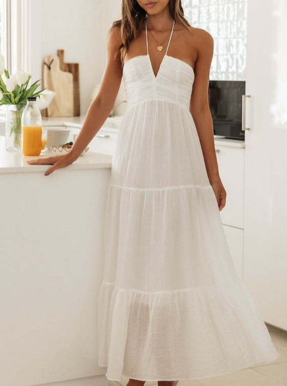 Halter V-Neck Long Section Temperament Strapless Dress