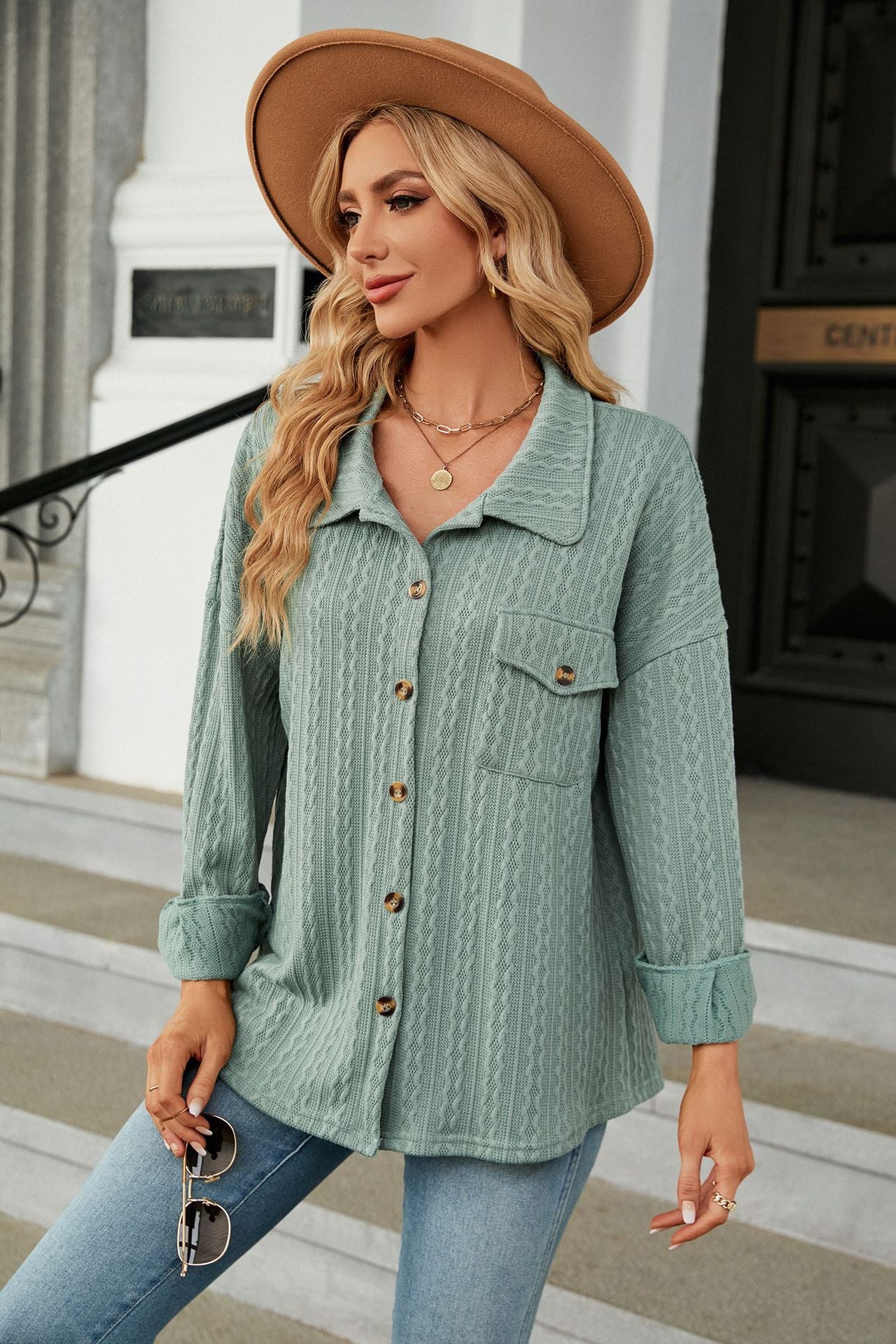 Women's Textured Button-Up Shirt