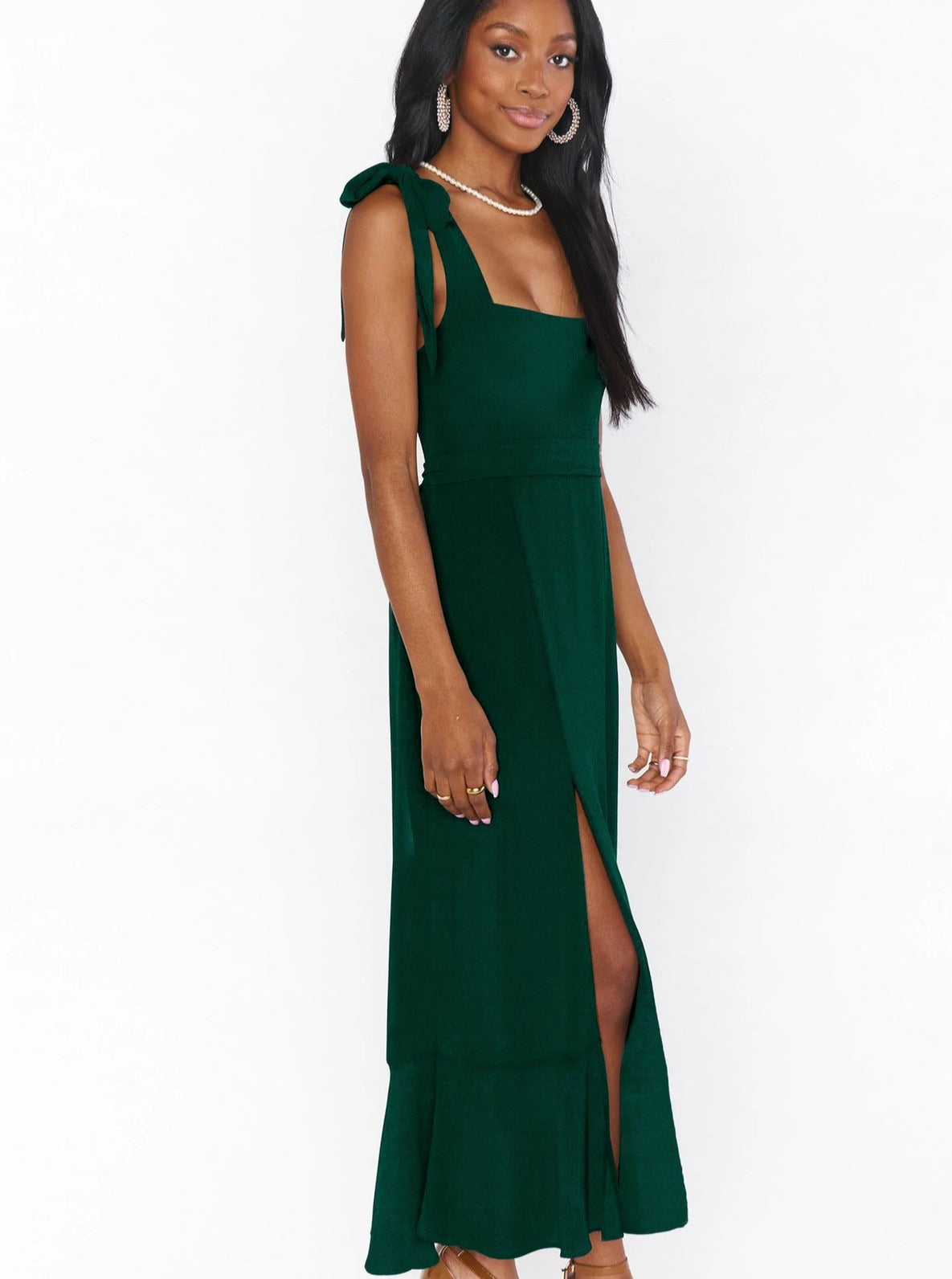 Elegant Solid Color Square Neck Midi Dress