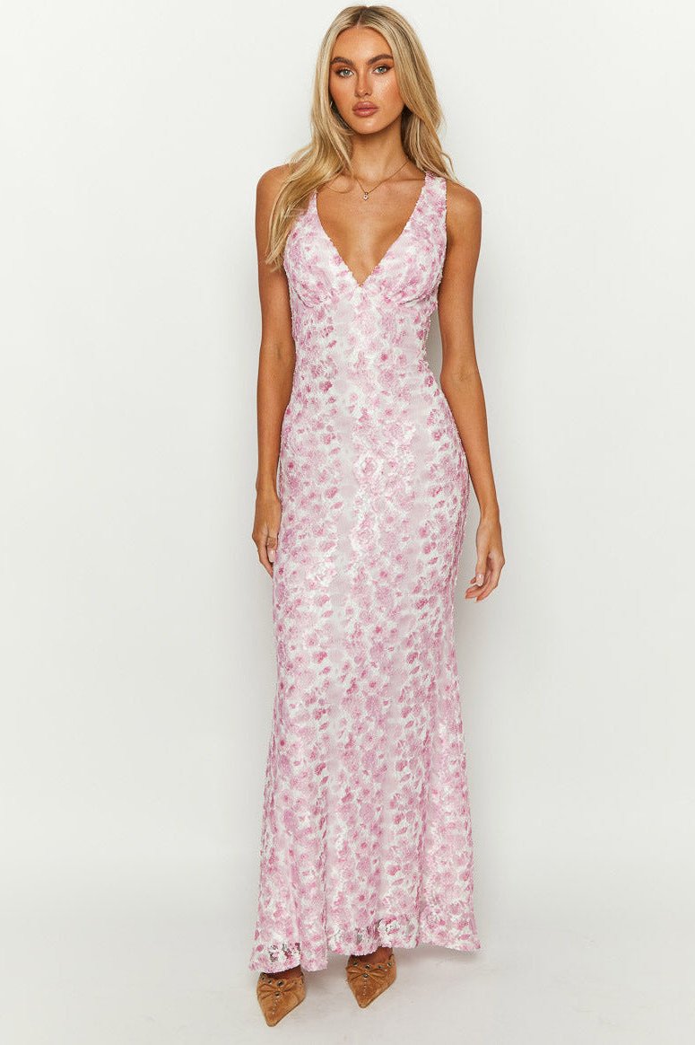 Elegant Pink V-Neck Sleeveless Maxi Dress