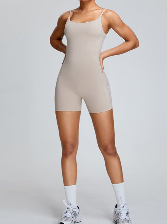 Solid Color Light Khaki Sexy Active Jumpsuit