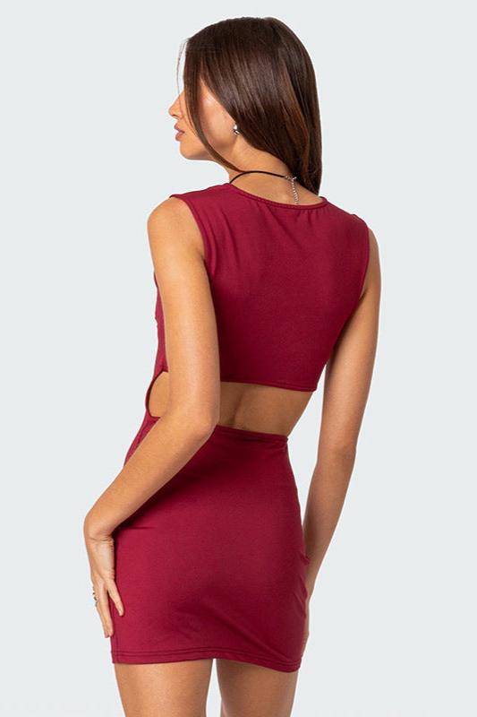 Solid Red Square Neck Dress