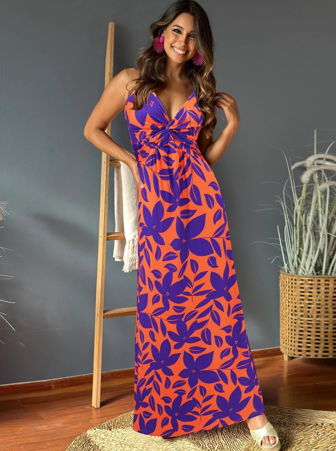 Elegant V-Neck Printed Twisted Chic Long A-Line Dress