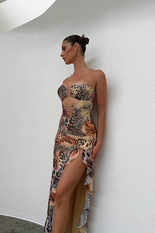 Sexy Cut Out Front Animal Print Dress