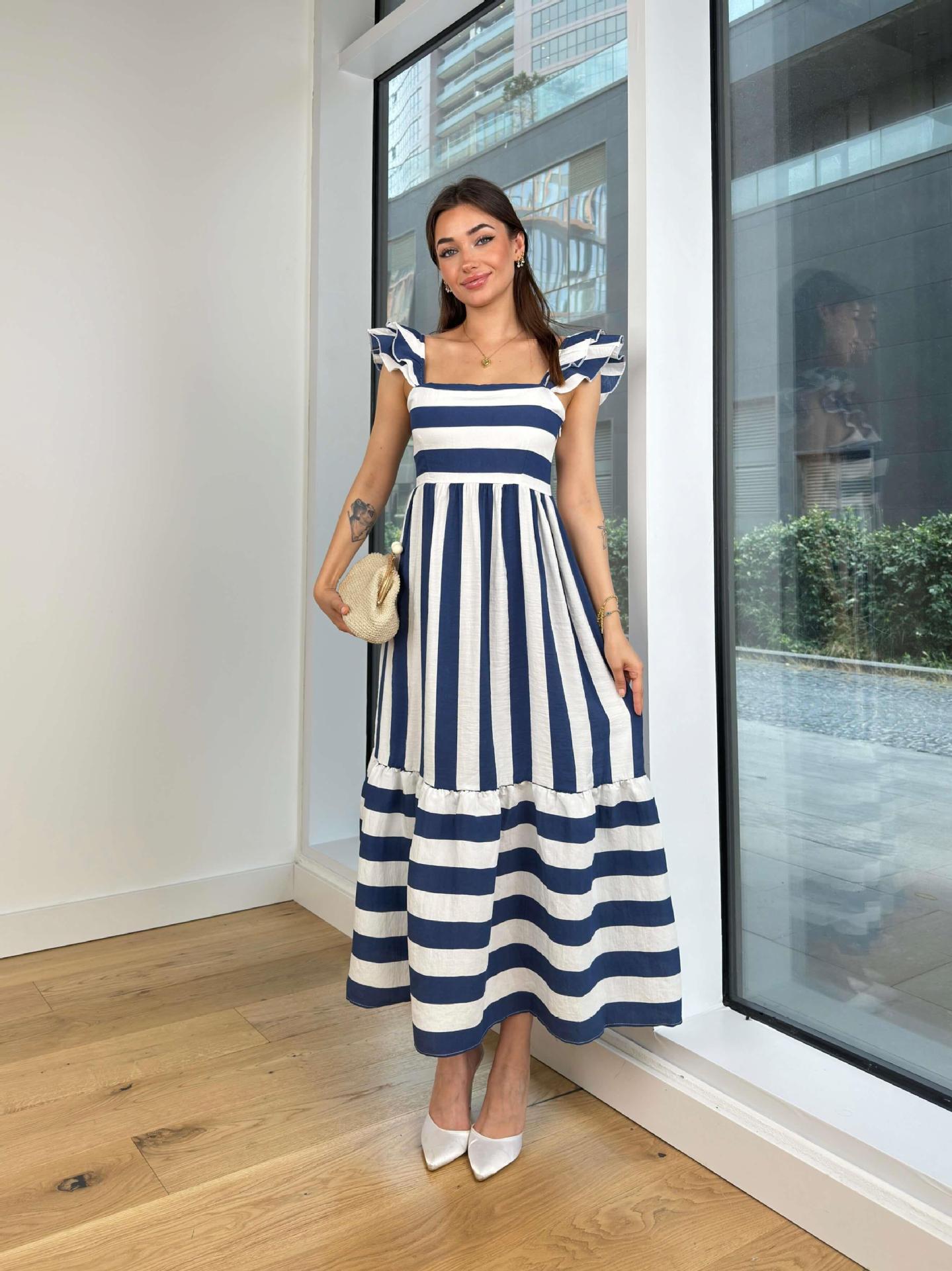 Square Neck Stripe Printed Dress