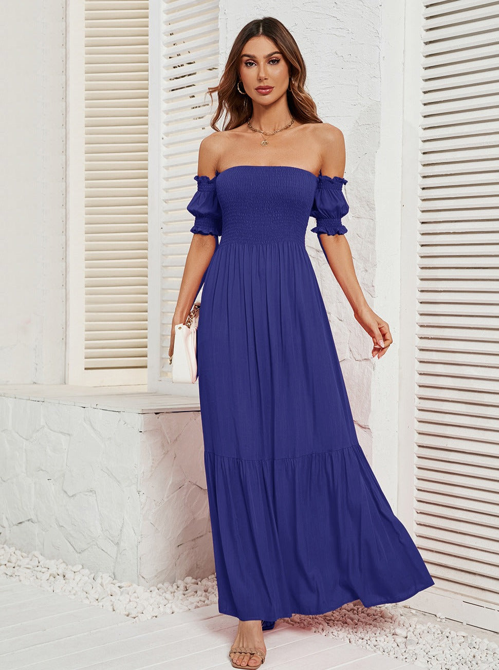 Off Shoulder Bell Sleeve Solid Color Maxi Dress