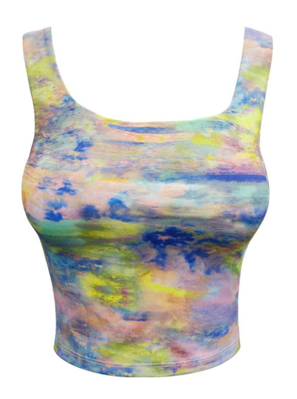 Women's U-Shaped Back Round Neck Digital Printing Sports Bra