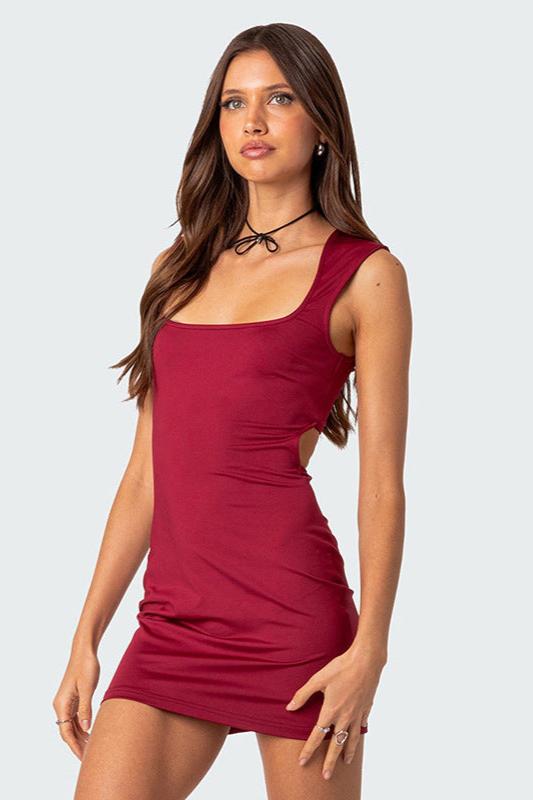 Solid Red Square Neck Dress