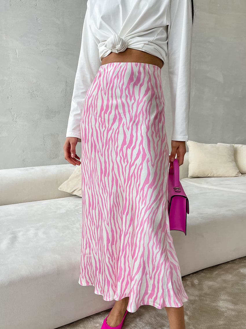 Zebra Striped Pink Midi Skirt