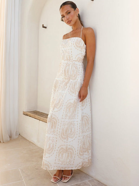 White Floral Halter Neck Maxi Dress