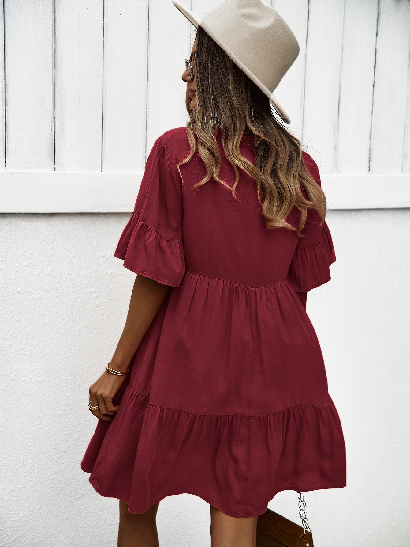 Wine Layered A-Line Dress