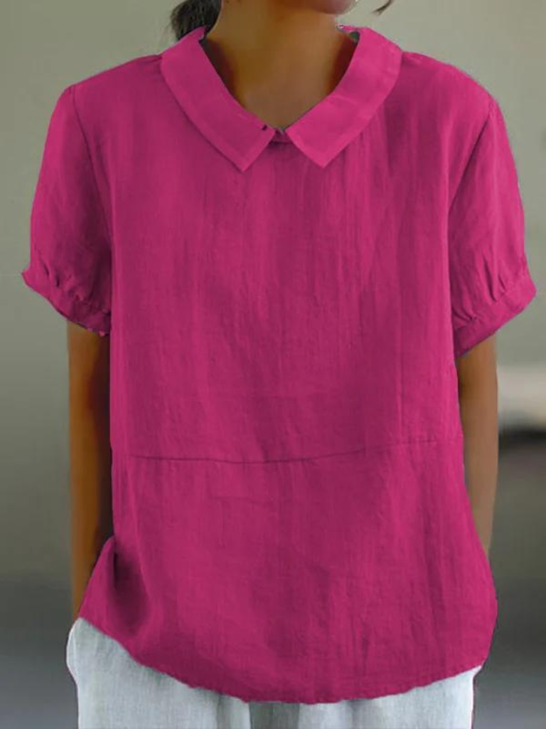 Solid Casual Cotton And Linen Half Sleeve Blouse