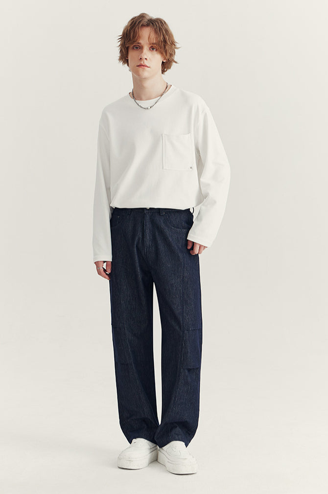 Wide-Leg Denim Cargo Pants