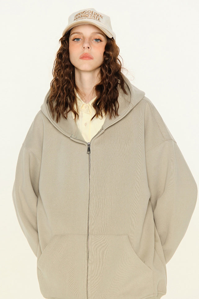 Oversize Zip Hoodie Damen Casual Kapuzenjacke Beige