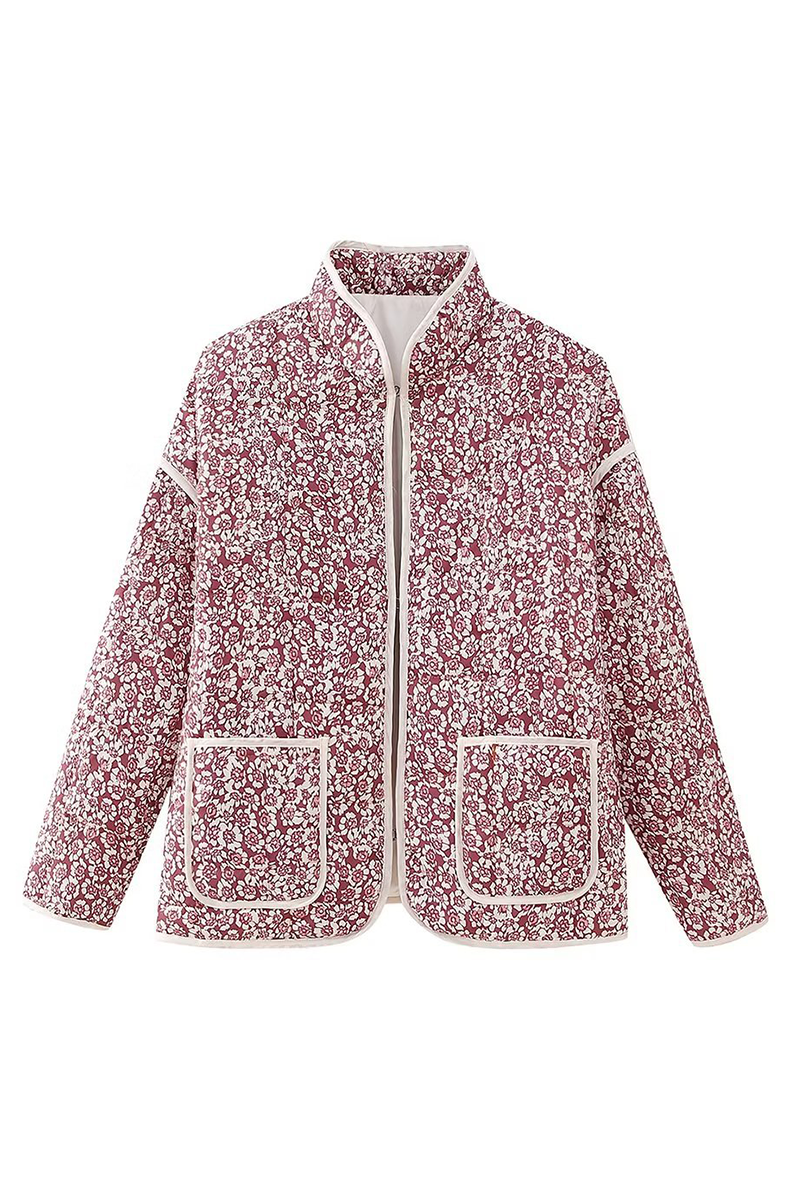 Damen Steppjacke Blumenmuster Leicht Übergangsjacke Frühling Herbst