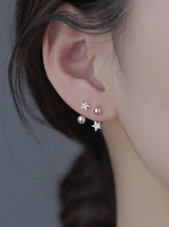 Silver Trendy Star Earring Pinchbox 